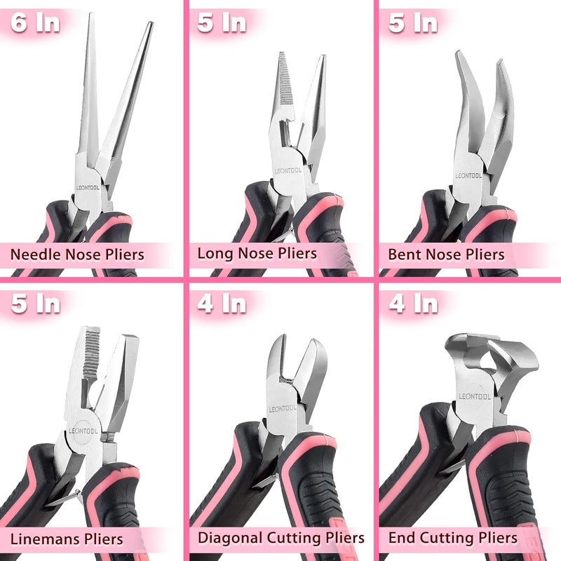 LEONTOOL 6-Piece Jewelry Pliers Set with Case, Including Needle Nose, Bent Nose, Diagonal, End Nippers, Perfect for DIY Crafting, Beading & Repairing - Image 2